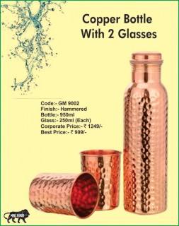  Copper Bottle With 2 Glasses 