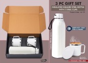 3 pc Gift Set  Insulated Hexa Steel bottle with 2 Steel cups 