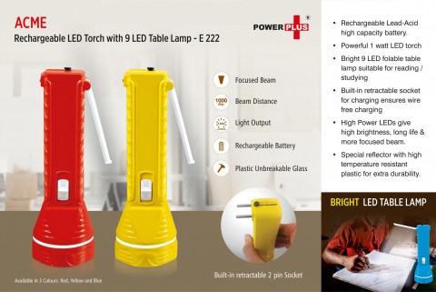 Rechargeable LED torch with 9 LED table lamp 