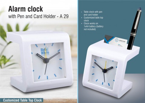 Alarm Clock with Pen and Card Holder