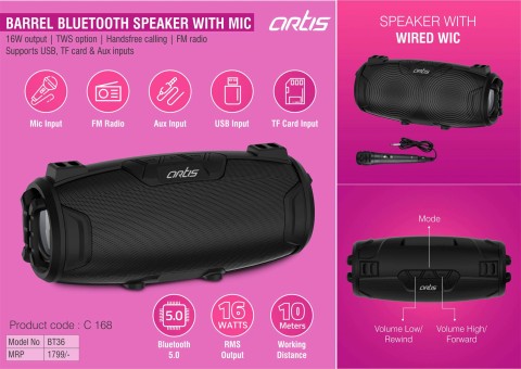 Artis Barrel Bluetooth speaker with Mic