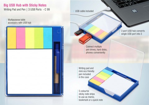 Big USB hub with sticky notes