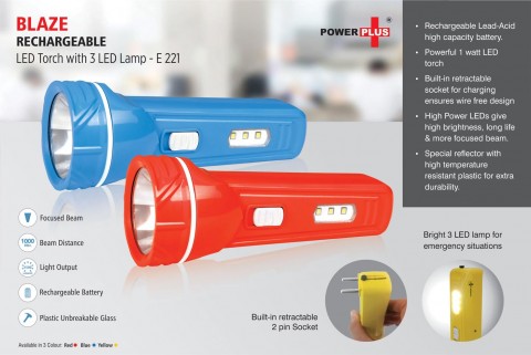 Rechargable LED Torch with 3 LED lamp