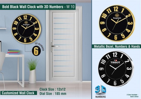 Bold Black Wall Clock with 3D Numbers