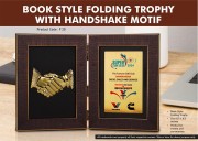 Book Style Folding Trophy with Handshake Motif 