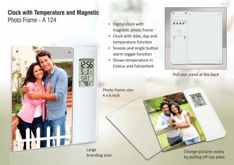Clock With Temperature And Magnetic Photo Frame | 4 X 6 Size