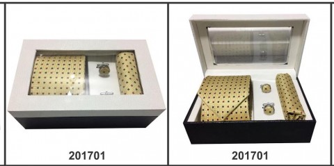Co-ordinated Set of Micro Silk Tie + Kerchief + Cufflink-1709-Clear Box