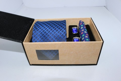 Co-ordinated Set of Micro Silk Tie + Kerchief + Cufflink-1709