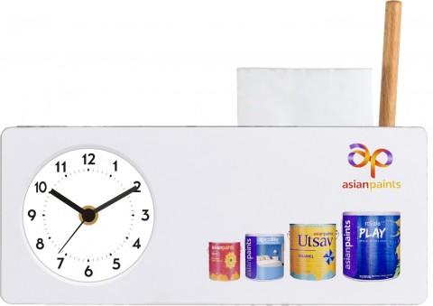 Desktop with Clock Memo Pad Holder and Penstand