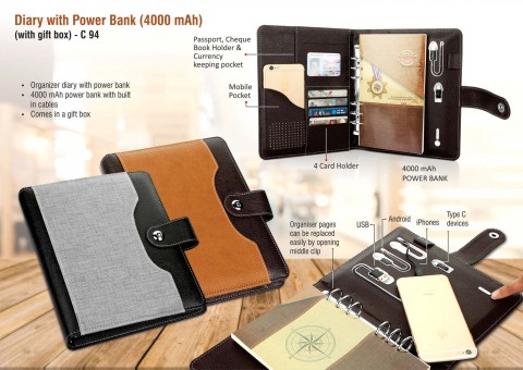 Diary with Power bank 4000 mAh