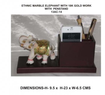 Ethnic Marble Elephant Pen stand