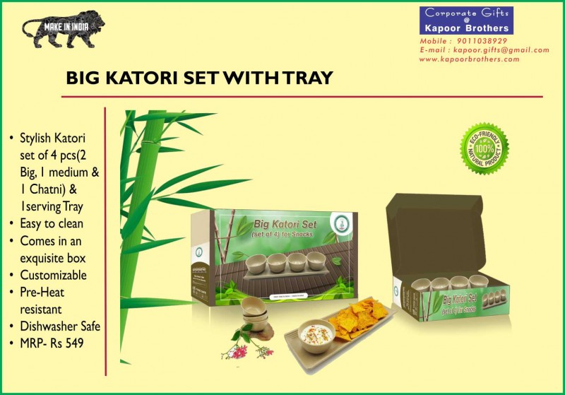 Eco Friendly Bamboo Big Katori Set With Tray Corporate Gifts Supplier