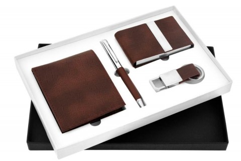 Gift Set Of 4Pcs (Keychain-Pen-Wallet-Card Holder) - Brown