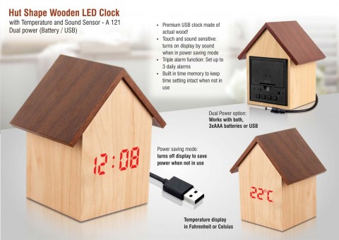 Hut shape wooden LED clock