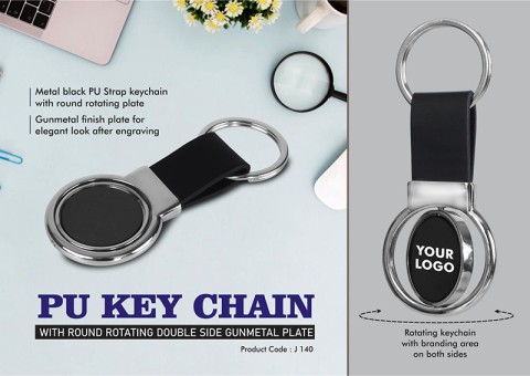 Key chain with Round Rotating Double side Gunmetal plate 