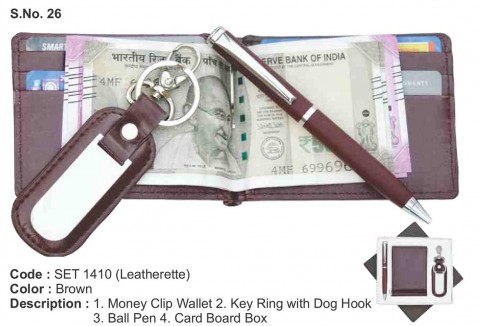 Leatherette Money Clip Wallet | Key Ring Pen Card Holder set