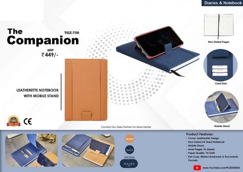 Leatherette Note book with Mobile stand The Companion