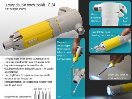 Luxury double torch toolkit with magnetic antenna