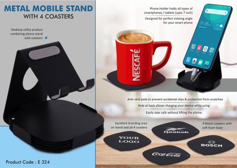 Metal Mobile Stand with 4 Coasters 