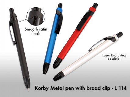 Metal pen with broad clip