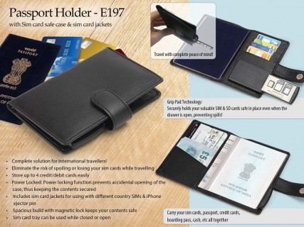 Passport Holder with sim card safe case & sim card jackets