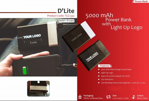 Power Bank 5000mah with Light Up Logo