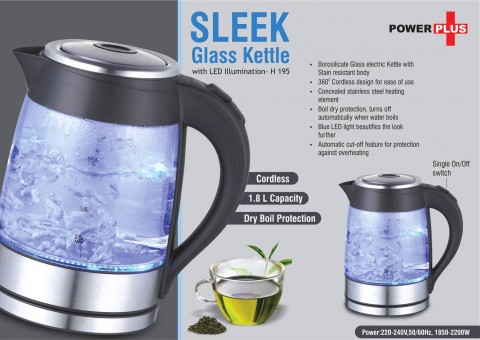 Sleek Glass kettle with LED illumination