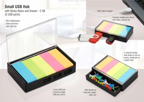 Small USB hub with sticky notes