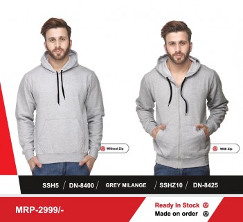Sweat Shirt with Zip + Hood + Pocket - Grey Millange
