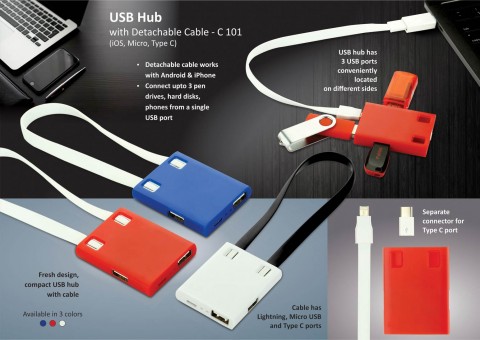 USB Hub with detachable cable