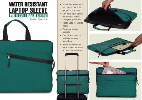 Water Resistant Laptop Sleeve with Soft inner lining 