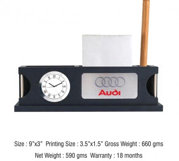 Wooden Desktop with Table Clock 