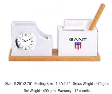 Wooden Desktop with Table Clock 